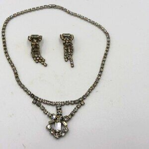 Children's Rhinestone Necklace & Earrings Set Clip on, Communion, Flower Girl